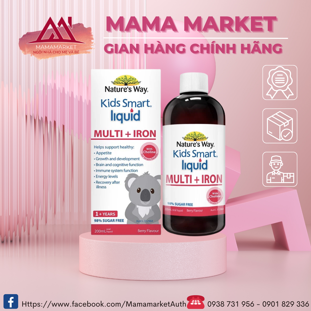 Sắt nước dạng siro Nature's Way Kids Smart Liquid Multi + Iron - 200ml  [ Date 8/2025 ]