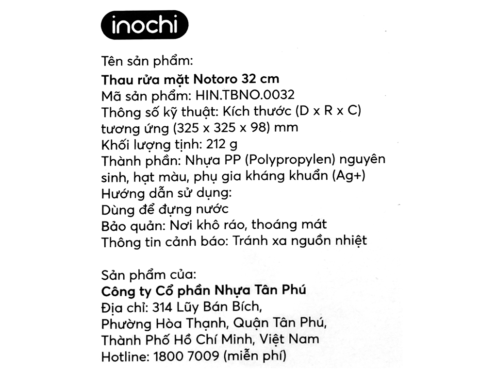 Thau Rửa Mặt Inochi (27cm) [HCM-Giao hoả tốc 2h]