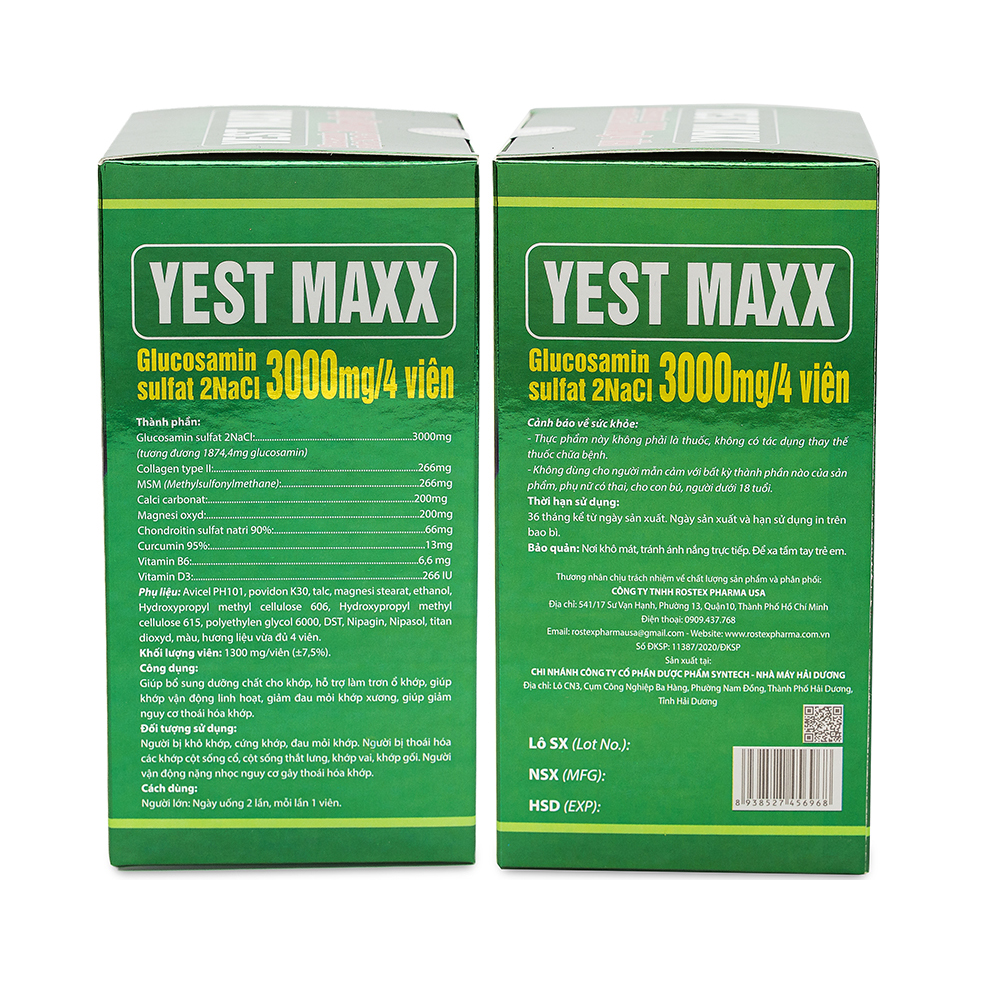 Viên Uống Bổ Xương Khớp Glucosamine Yest Maxx giảm đau nhức mỏi xương khớp giảm thoái hóa khớp - Hộp 60 viên