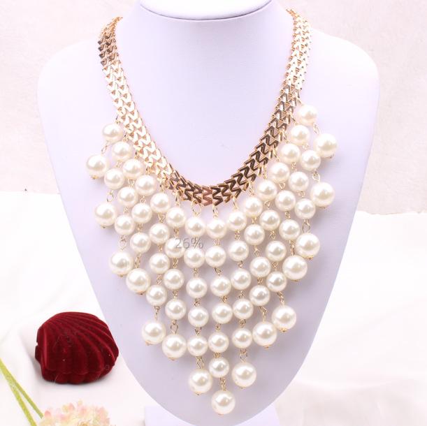 Vòng cổ sợi kim loại thả chuỗi lưới ngọc trai siêu sang chảnh