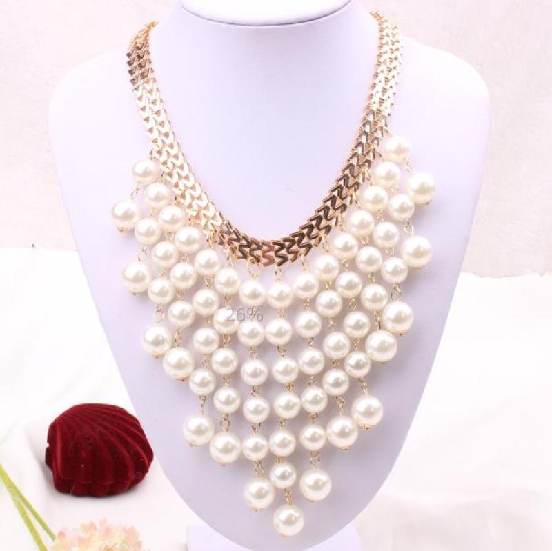Vòng cổ sợi kim loại thả chuỗi lưới ngọc trai siêu sang chảnh