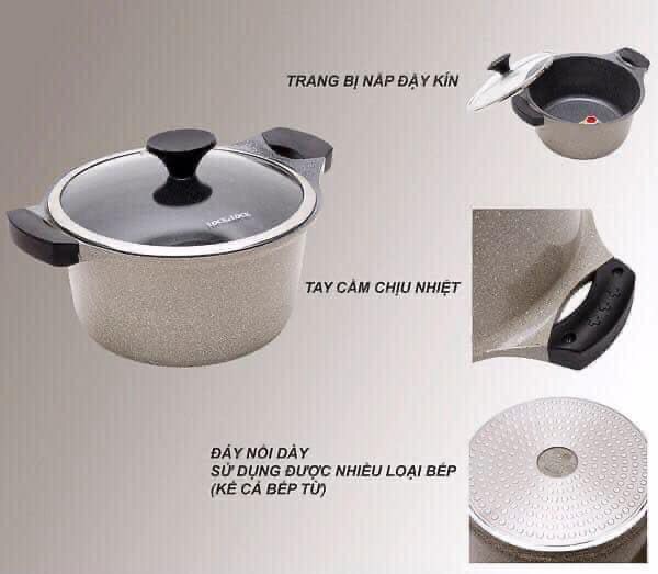 NỒI LOCK ĐÁ 7 LỚP STONE PHI 24cm LOCK & LOCK LCA6242D THÀNH THẤP⛳️⛳️⛳️