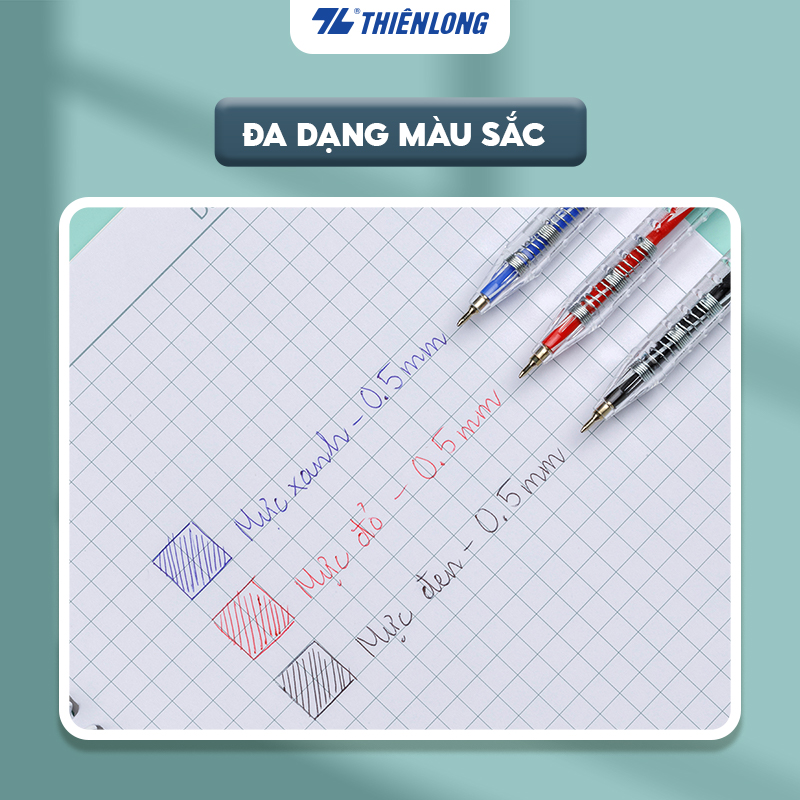 Combo 20 Bút bi Thiên Long TL-089 ngòi 0.5mm mực xanh đỏ đen dạng bấm cò nơi cầm tay có tiết diện tam giác vừa vặn với tay