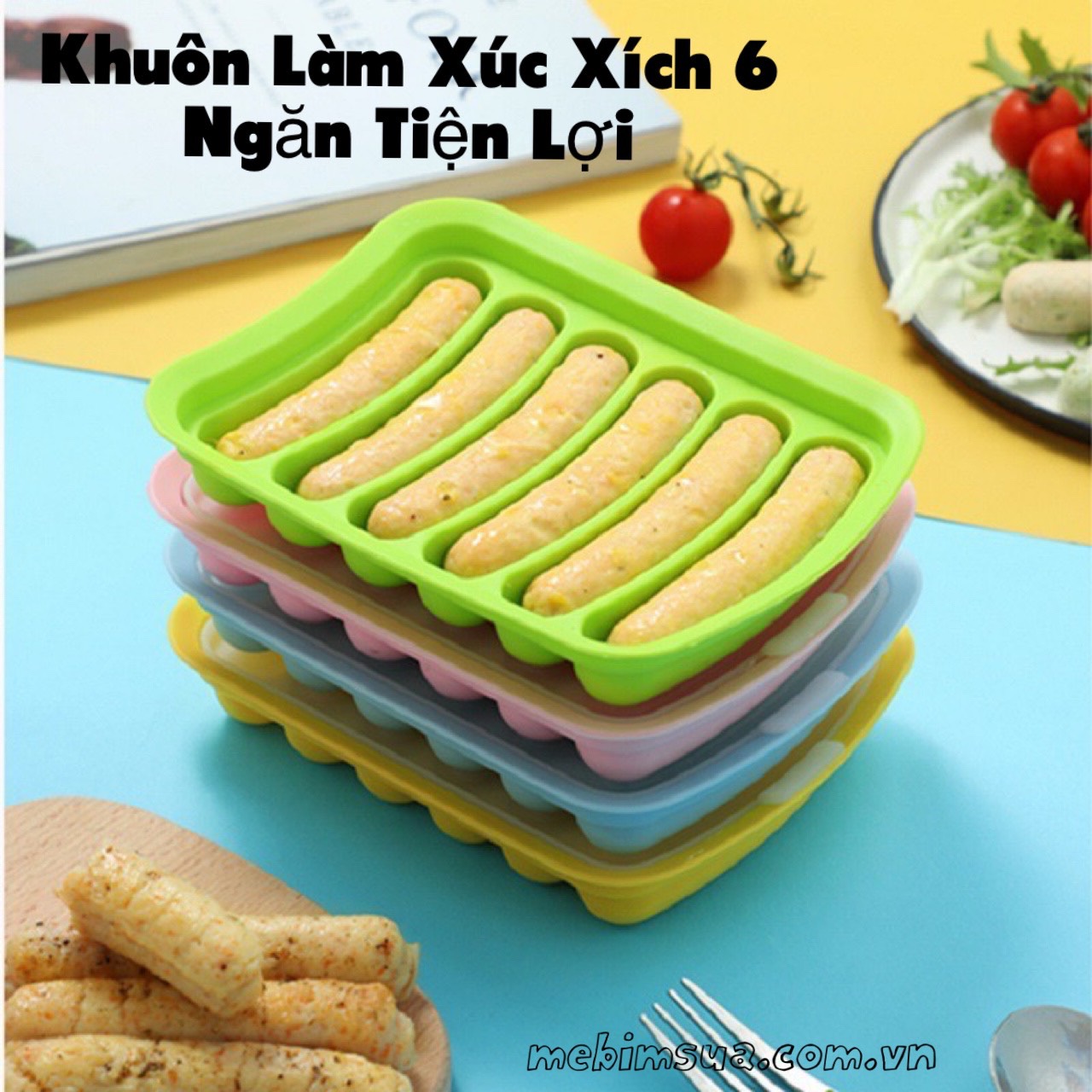 Khuôn xúc xích silicon 6 ngăn làm bánh cho bé ăn dặm chịu nhiệt tốt