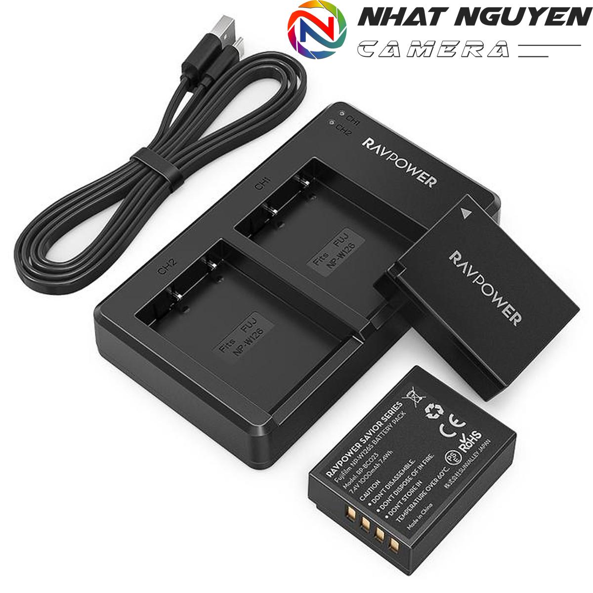 [HCM]Bộ 2 pin và 1 đế sạc đôi RAVPower NP-W126S  cho Fujifilm FinePix X-A5 X-H1 X-A10 X100F X-T10 X-T20 X-Pro1