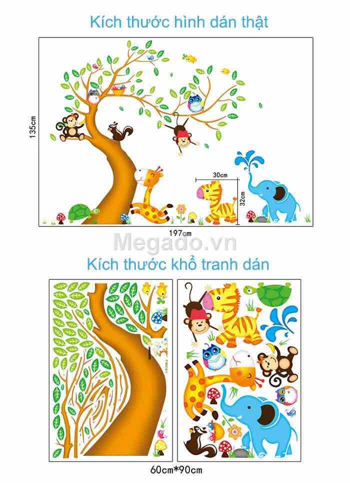 Decal tranh dán tường cây cổ thụ cho bé khổ lớn