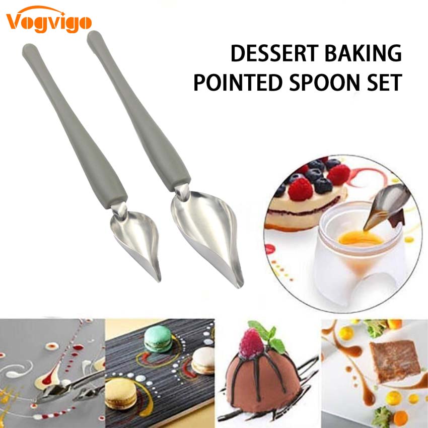 2 Sizes Stainless Steel Culinary Precision Drawing Deco Spoon Set, Sauce Drizzle Spoon Plate Decorating Spoon with Tapered Spout