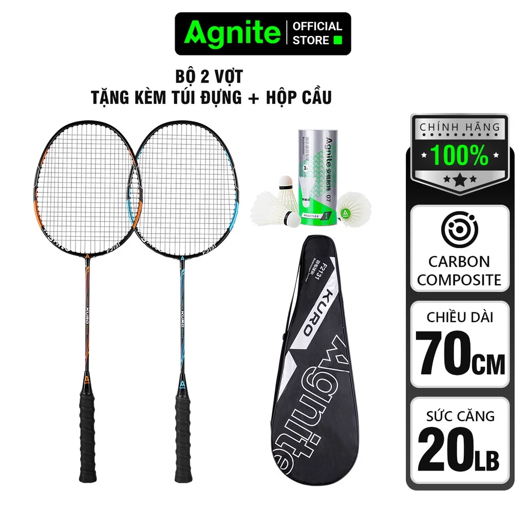 Bộ 2 vợt cầu lông cao cấp Agnite Deli F2131, chất liệu hợp kim nhôm carbon siêu bền nhẹ