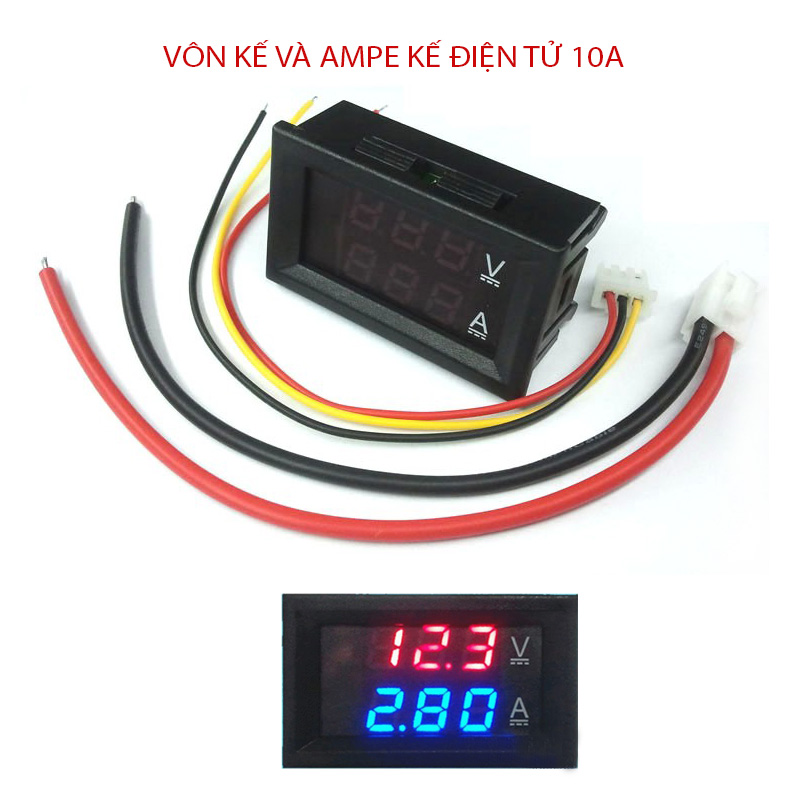 Đông hồ đo vôn kế 0-100v và ampe kế 10a 2 trong 1, lắp âm