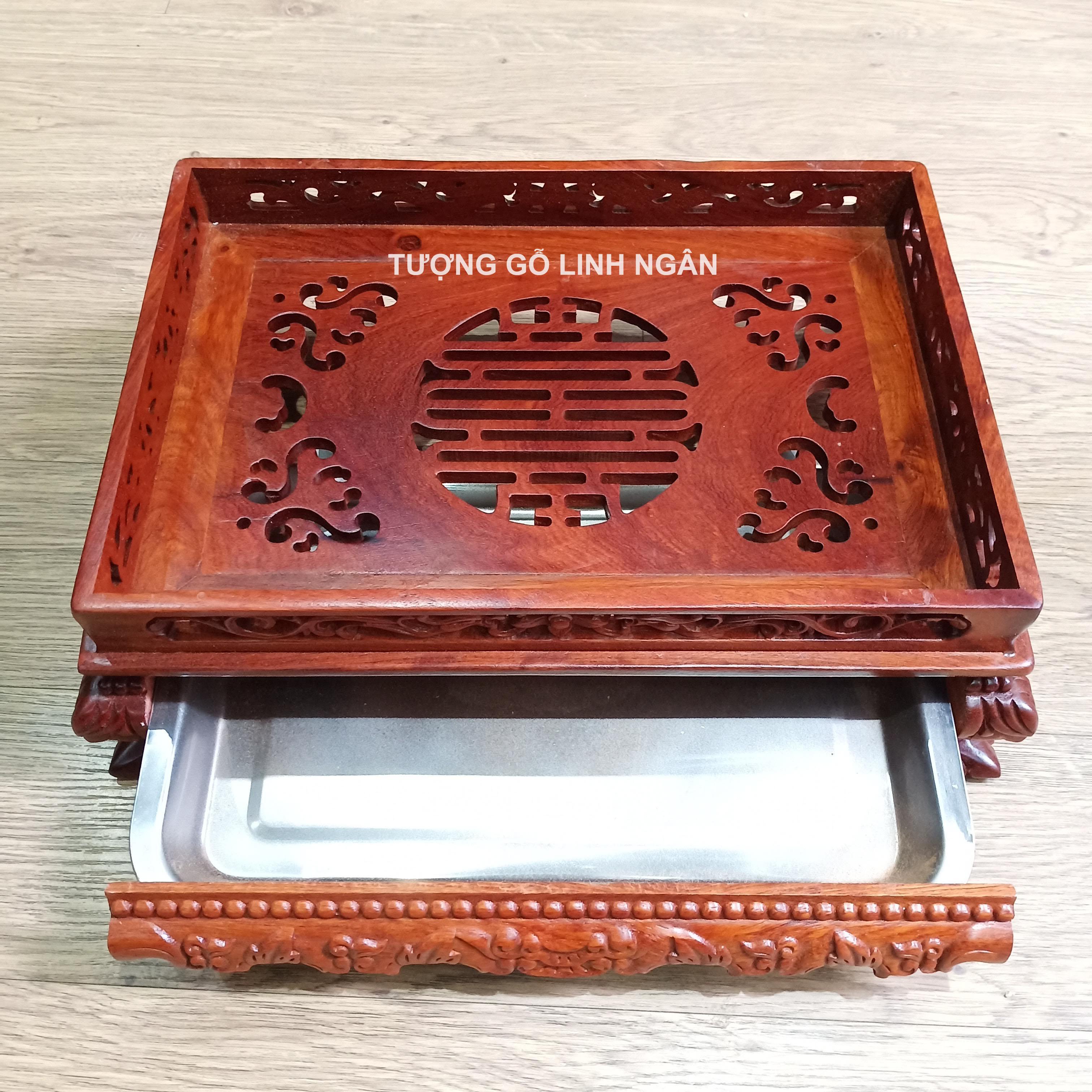 Khay trà trạm thọ gỗ hương (Cao 12 ngang 37 sâu 27 cm)