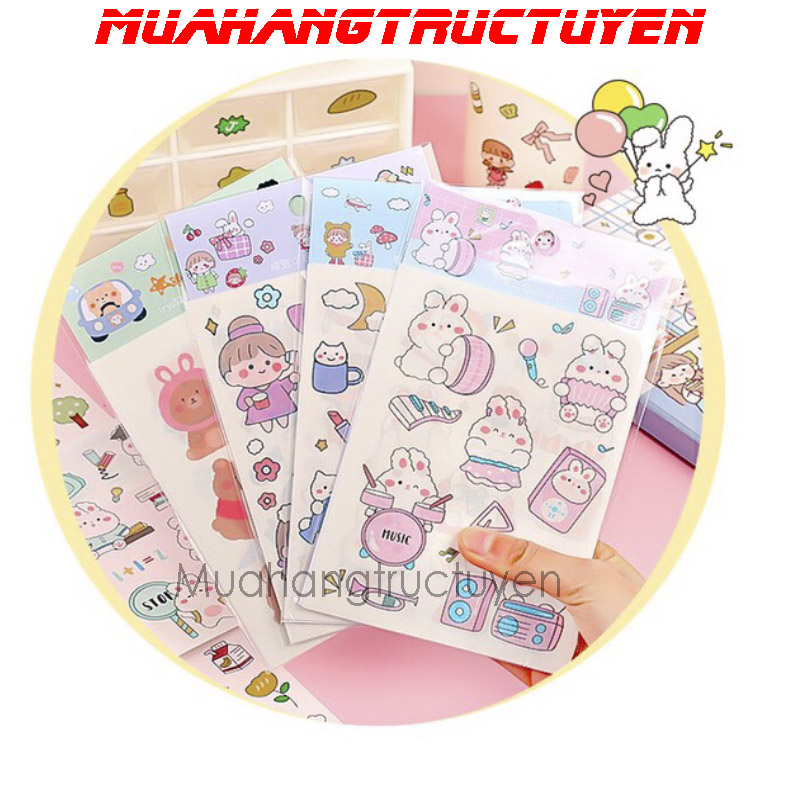 QUÁ RẺ-Combo 12 TẤM Sticker Washi trang trí hoạt hình Size To 14x10.4cm/1 TẤM -stickers dán Washi bằng giấy in nhiều hình ảnh dễ thương để trang trí nhà cửa. sổ lưu niệm-Làm Quà tặng sinh nhật