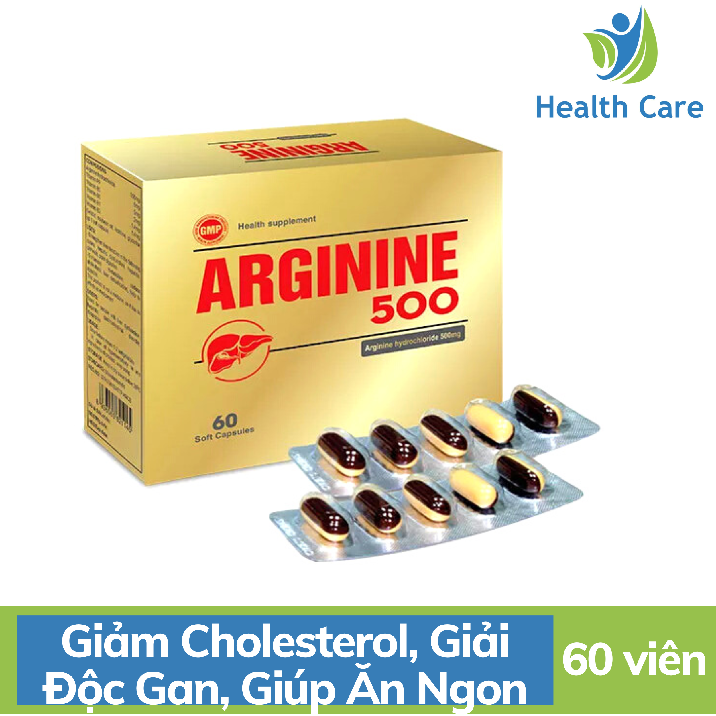 Arginine 500 giúp bổ gan, giải độc, bảo vệ gan Hộp 60 viên