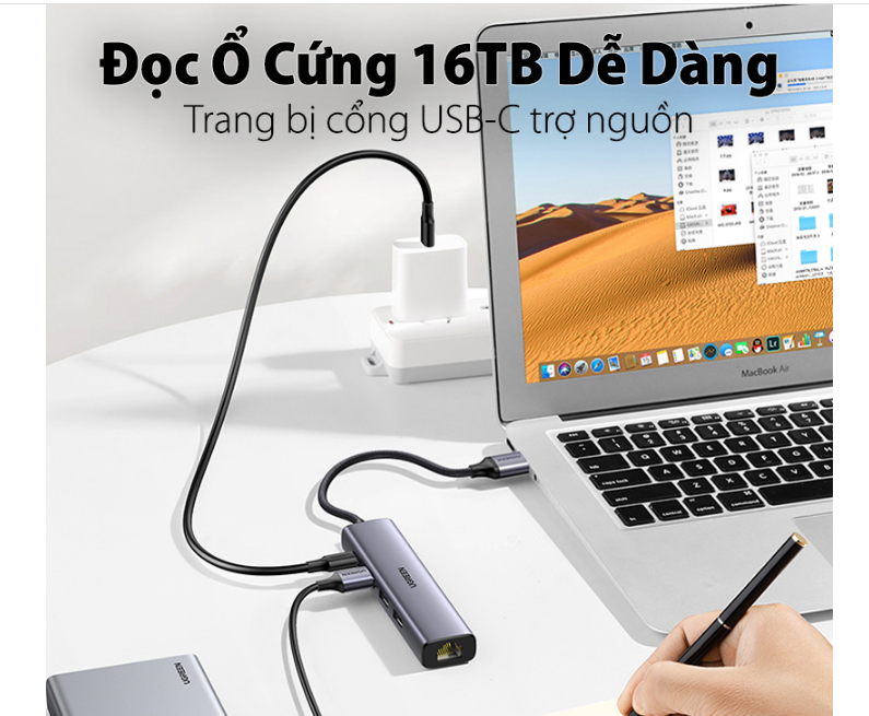 Bộ chia HUB USB 3.0 sang Lan 100/1000 + 3xUSB 3.0 Ugreen 20915 (Có trợ nguồn USB-C)