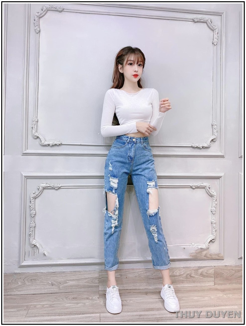 Quần jean nữ BAGGY RÁCH HỞ HAI ĐÙI GỐI hình thật mẫu mới 16/10--s2.13