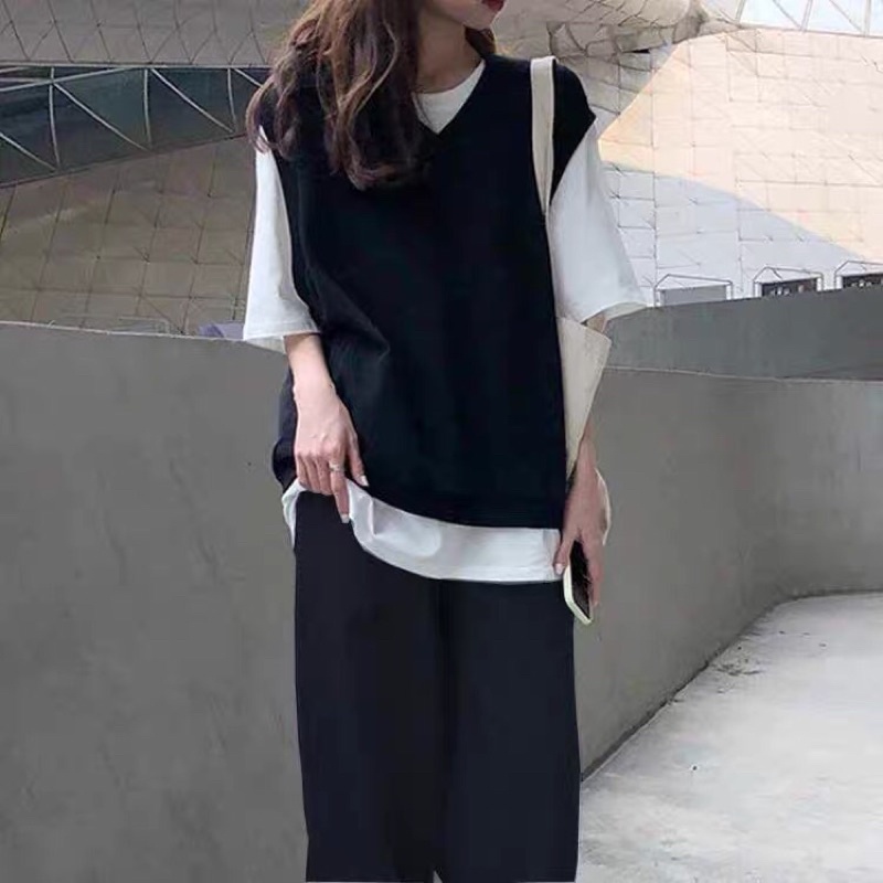 Áo gile đen unisex style Hàn Quốc (kèm áo trong)