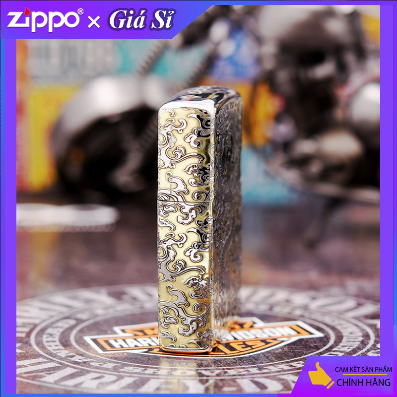 Bật lửa Zippo khắc Rồng châu Á bản tiêu chuẩn mạ Chrome
