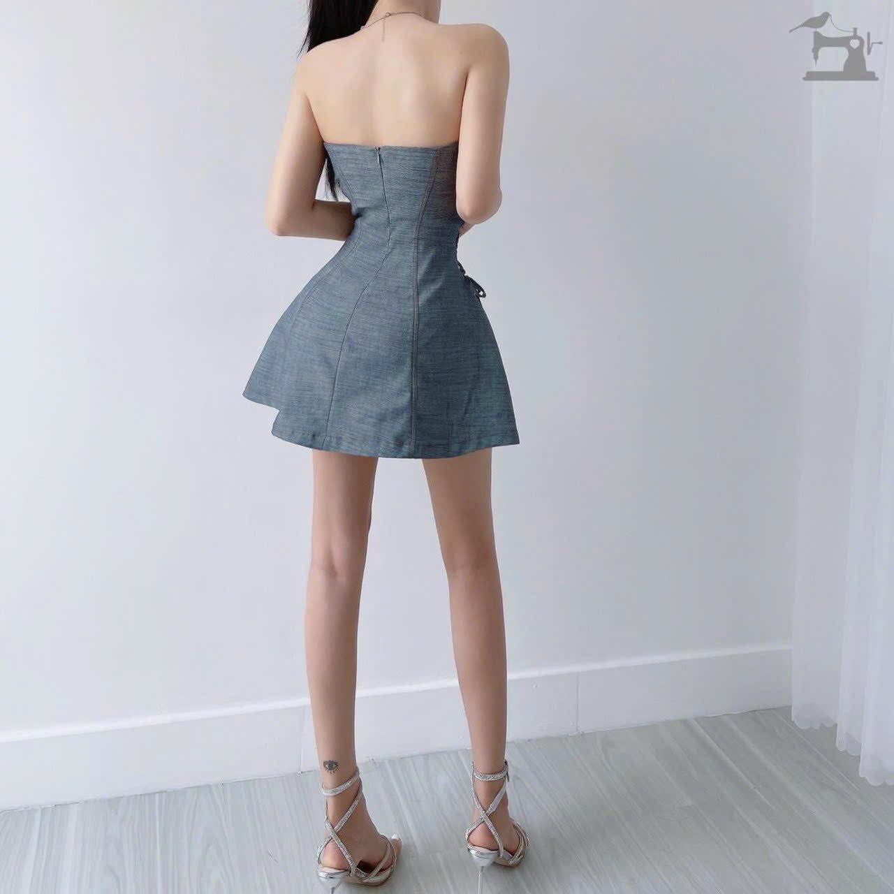 Đầm Cúp Ngực Jean Đan Eo Siêu Hách Dáng CC100