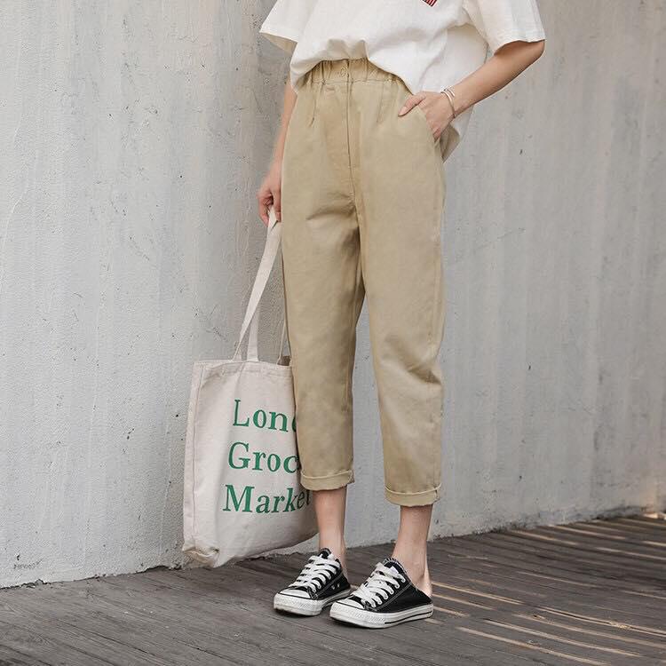 [HCM]VIDEO THẬT - Quần kaki baggy nữ 9 tấc bao chuẩn chất kaki KÈM ẢNH THẬT