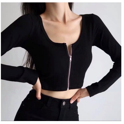 [HCM]Áo croptop tay dài khóa kéo
