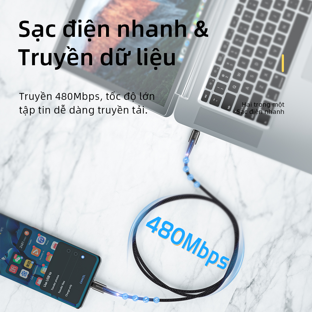 Dây Cáp sạc nhanh 100W Type C to Type C công suất 100W 20V 5A PD dùng cho Laptop Smartphone Điện Thoại Máy Tính