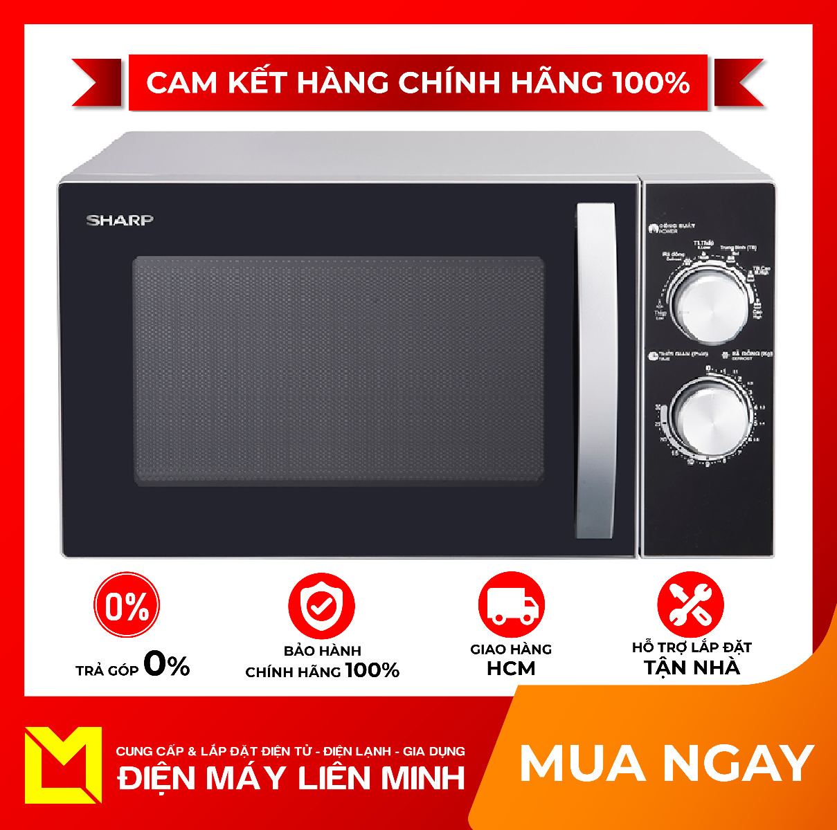 [HCM]Lò vi sóng Sharp R-31A2VN-S 23 lít Chức năng Rã đông hâm nấu Bảng điều khiển Nút vặn tiếng Việt Chuông báo khi nấu xong Khoang lò có đèn
