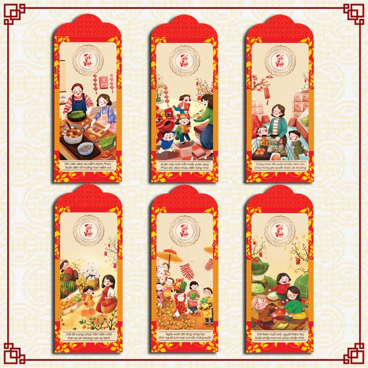 Bộ 18 Lì Xì Tết Việt ( Bộ 6 Mẫu Chia Đều )