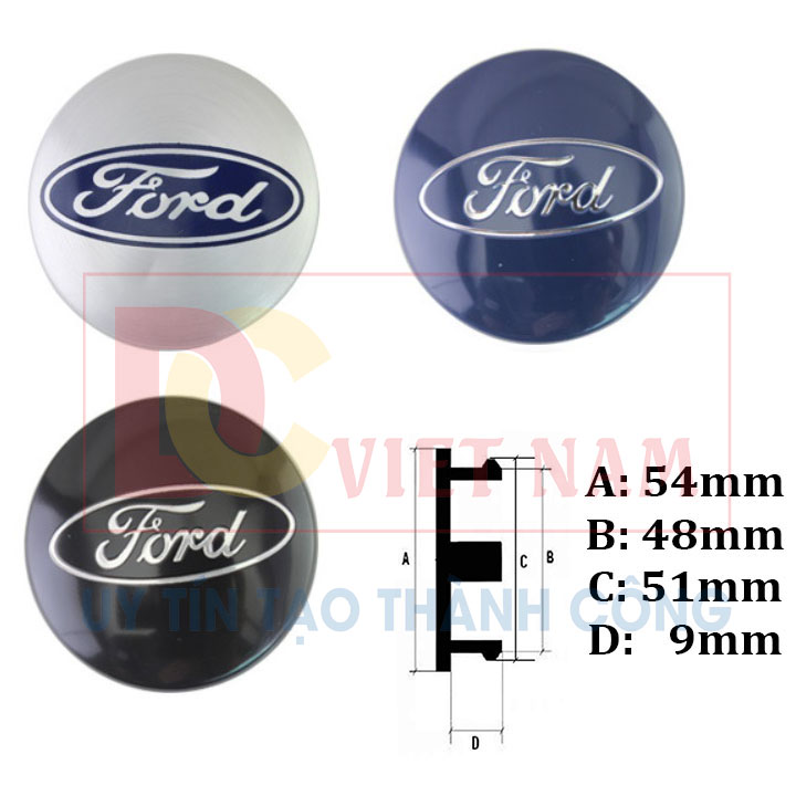 1 chiếc logo chụp mâm, ốp lazang bánh xe ô tô, xe hơi Ford54 đường kính 54mm (Màu bạc)