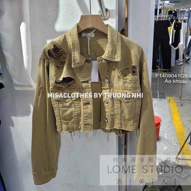 Áo khoác croptop kaki jeans rách tay dài sang trọng VIENS STORE