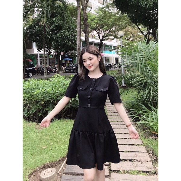 [3-5/8 Hoàn Tiền 25%]Đầm tiểu thư nút 2 tầng