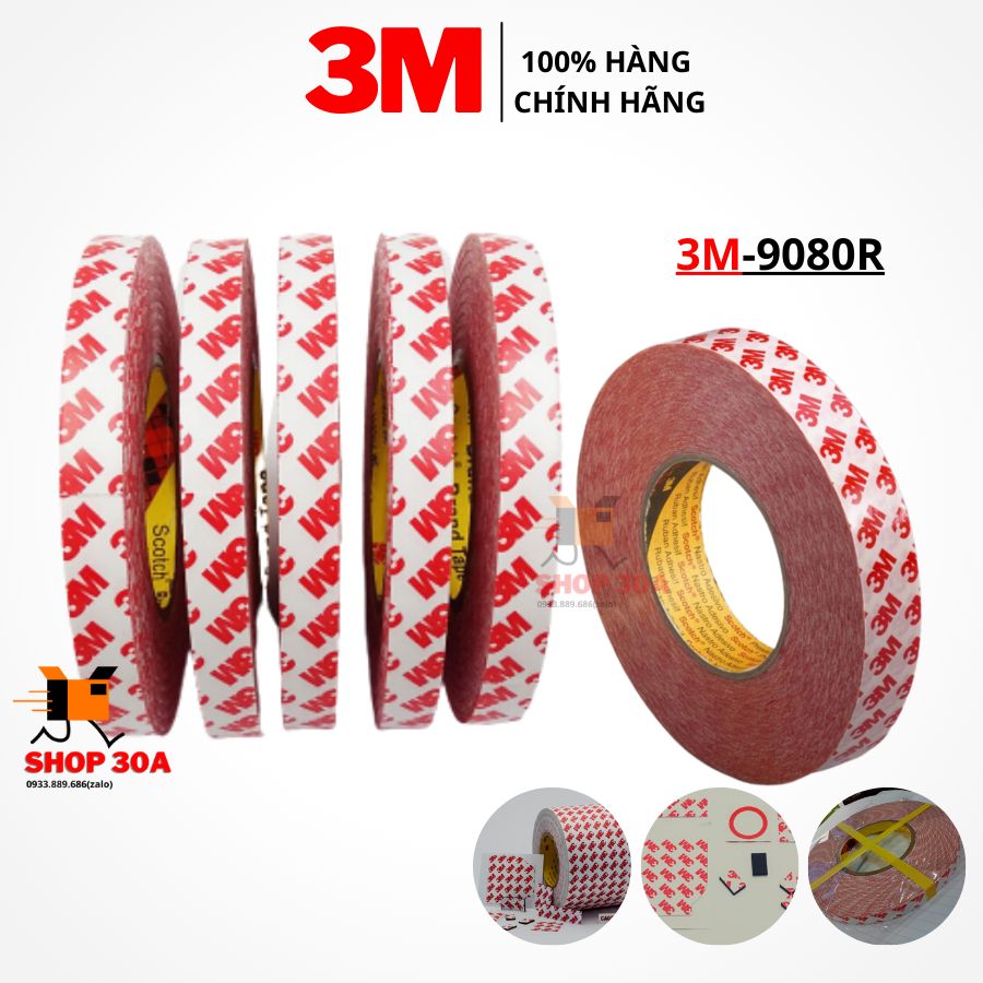 Băng keo siêu dính 2 mặt 3M 9080R - Mỹ(Chịu nhiệt độ đến 150oC, cuộn dài 50m)