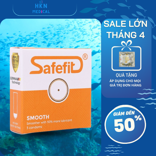 Bao cao su mỏng nhiều chất bôi trơn Safefit Smooth 3 chiếc