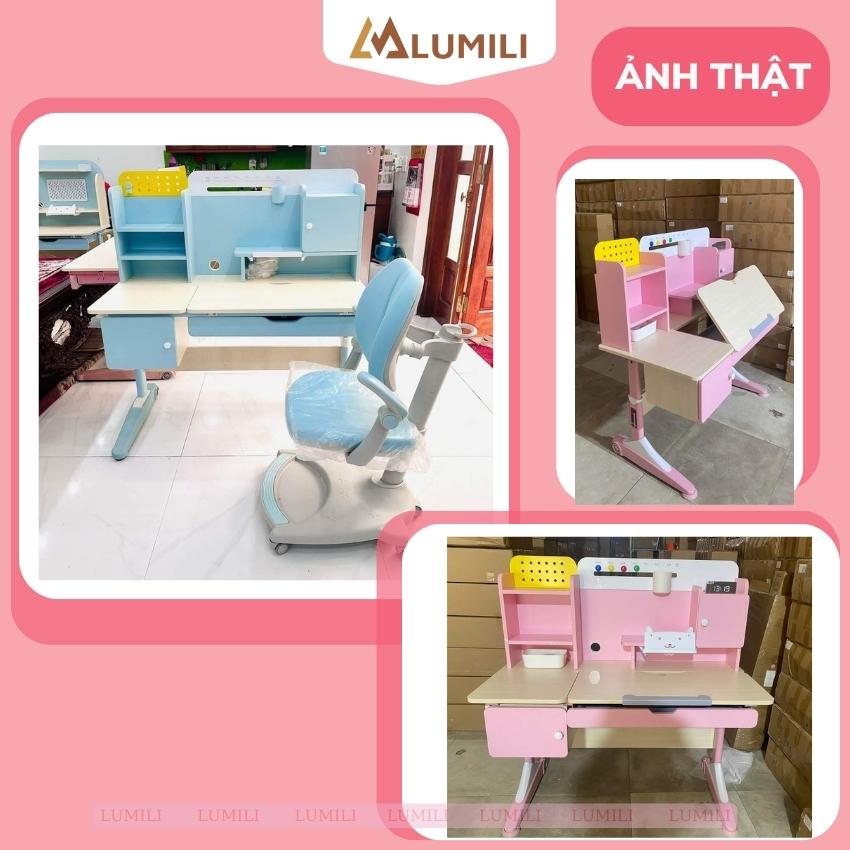 Bộ bàn học cho bé lumili S05, bàn học chống gù mặt bàn 60x1m2, bàn học sinh có tay quay,