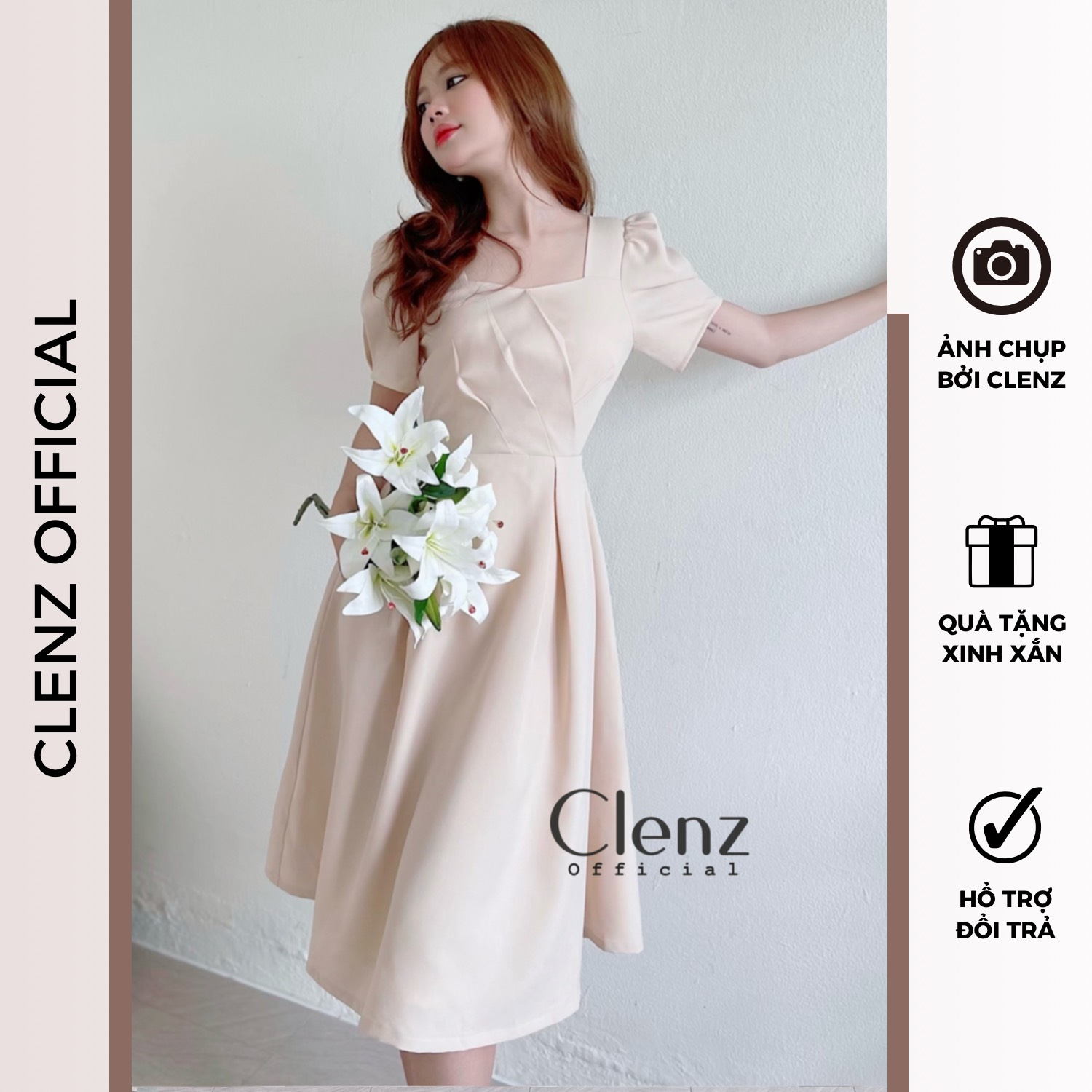 [ Clenz - Váy thiết kế cao cấp ] Đầm nude dáng dài dự tiệc dạo phố D09
