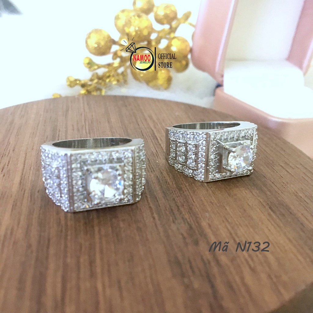 Nhẫn Nam Nữ Đính Đá N132 Bản Lớn Đủ Size