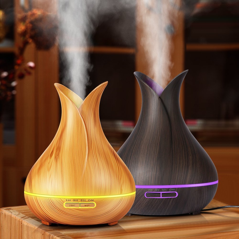 Máy xông tinh dầu bình hoa vân gỗ AROMA-500ML