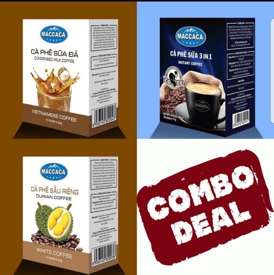 Cà phê Sầu riêng, sữa đá, hương chồn - Maccaca (combo 3 hộp 3 vị)