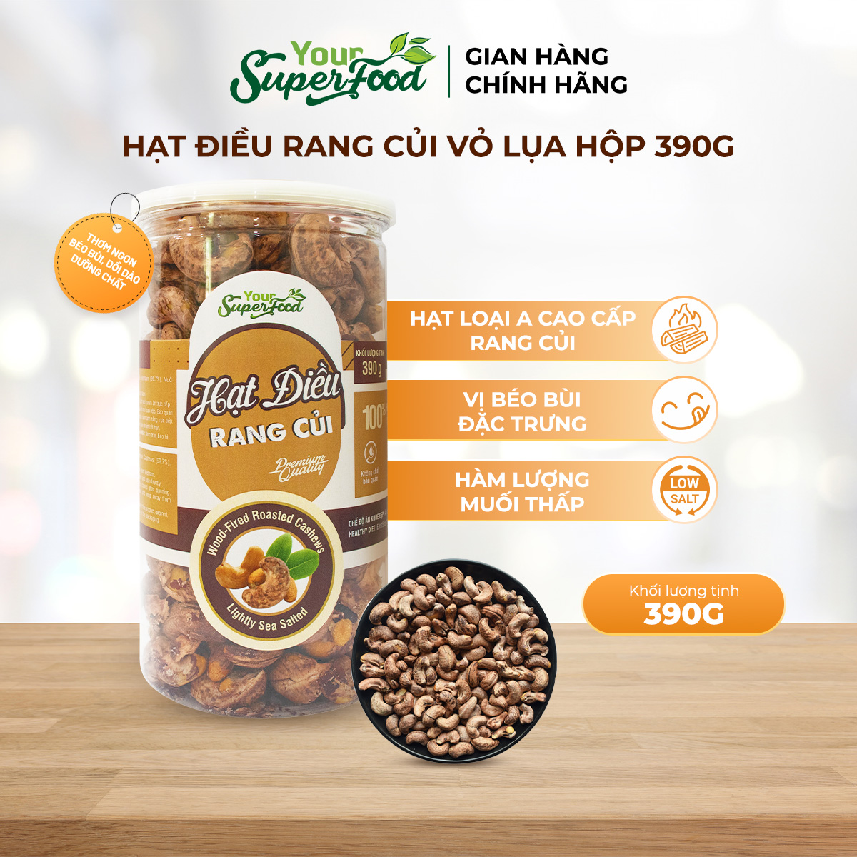 Hạt Điều Rang Củi Túi 90g (Vỏ lụa) Your Superfood