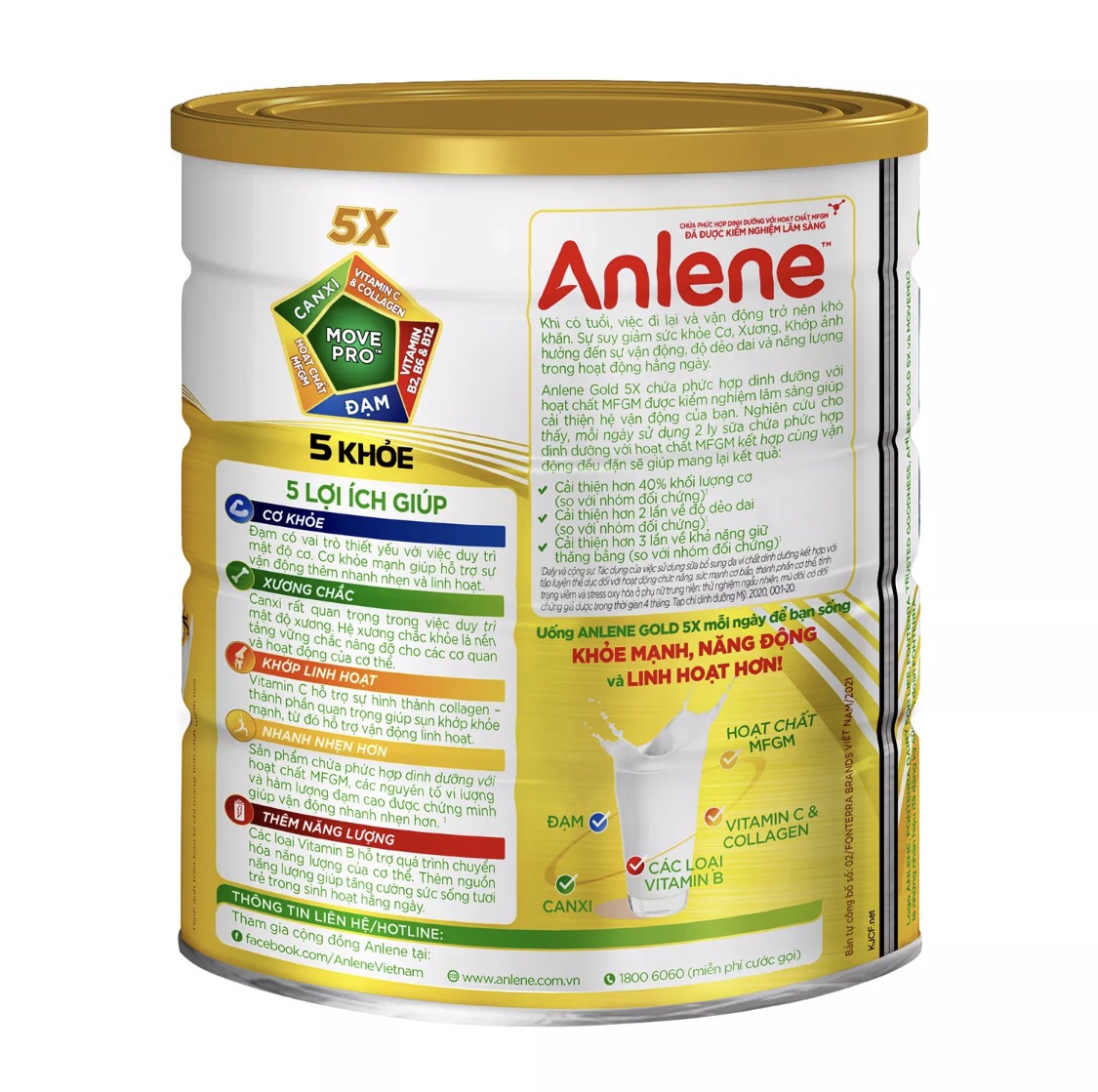 (HSD T6-2025) Sữa Bột Anlene Gold 5X Hương Vani - Lon 800g