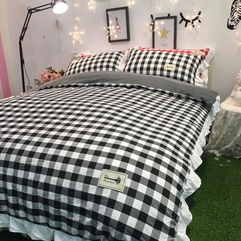 Kẻ Sọc 100% Cotton Bông Giặt Nước Bộ Bốn Chiếc Giản Lược 100% Cotton Công Chúa Công Chúa Ga Trải Giường Vỏ Chăn 1.8m Đơn Giường Đôi Vật Dụng