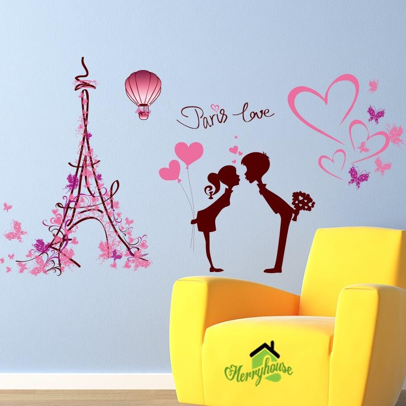 DECAL DÁN TƯỜNG TRÁI TIM HỒNG VÀ CẶP ĐÔI