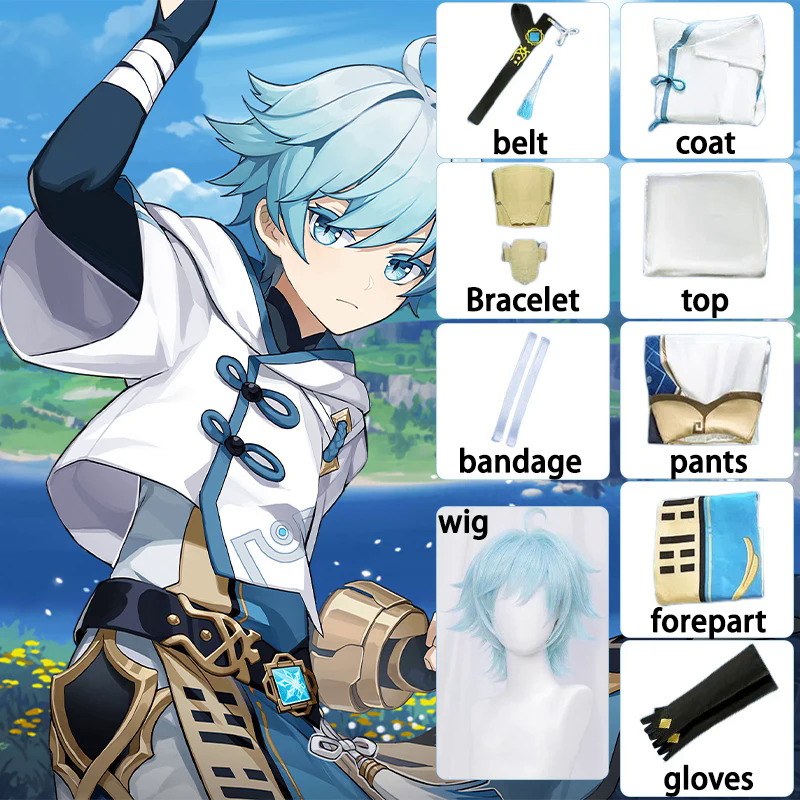Chongyun cosplay genshin tác động chongyun cosplay trang phục Anime genshin chongyun cosplay Tóc Giả phù hợp với trang phục halloween