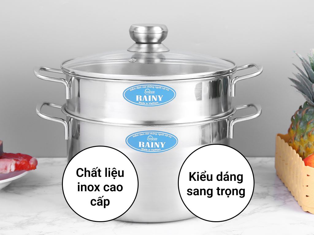 Stainless steel cooker set 1 bottom rainy glass cover - rnx1, 2-deck autoclave set full size 20,24,26,28,30 cm - handy glass lid, high quality 304 stainless steel material, prestige quality at vinemart sg .