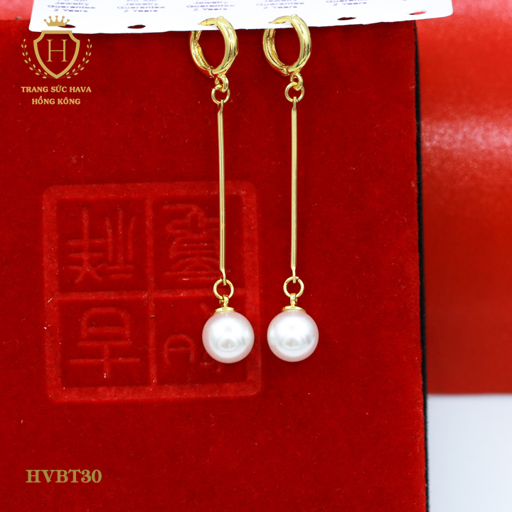 Ear rings, earrings, earrings Pearl shape long drop, titanium plating real gold 10K, 18K, 24K high-end (not black)-jewelry Hava Hong Kong style fashion