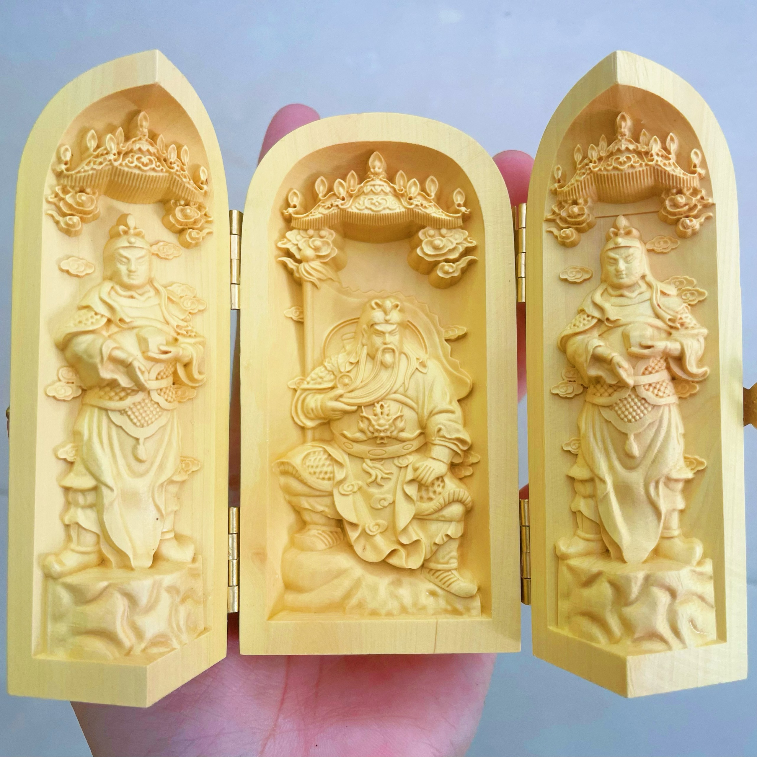 Bộ tượng phật bằng gỗ hoàng dương thơm gấp gọn trạm khắc thủ công cao 10 cm
