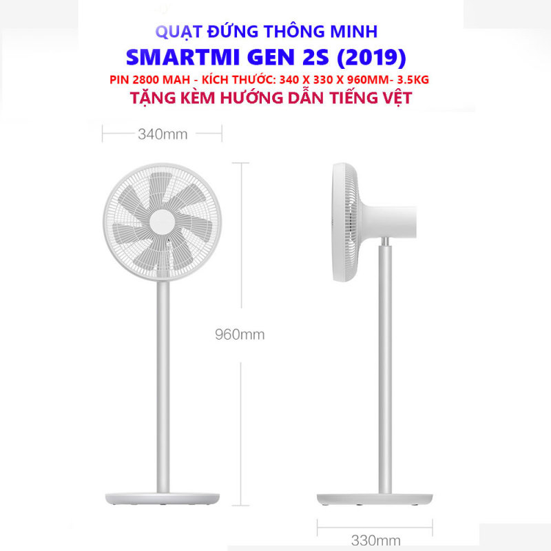 Quạt Cây Thông Minh Smartmi Gen 2S (2019) Pin 2800mAh, Wifi, Tiết Kiệm Điện - Bảo Hành 12 Tháng - Shop Điện Máy Center