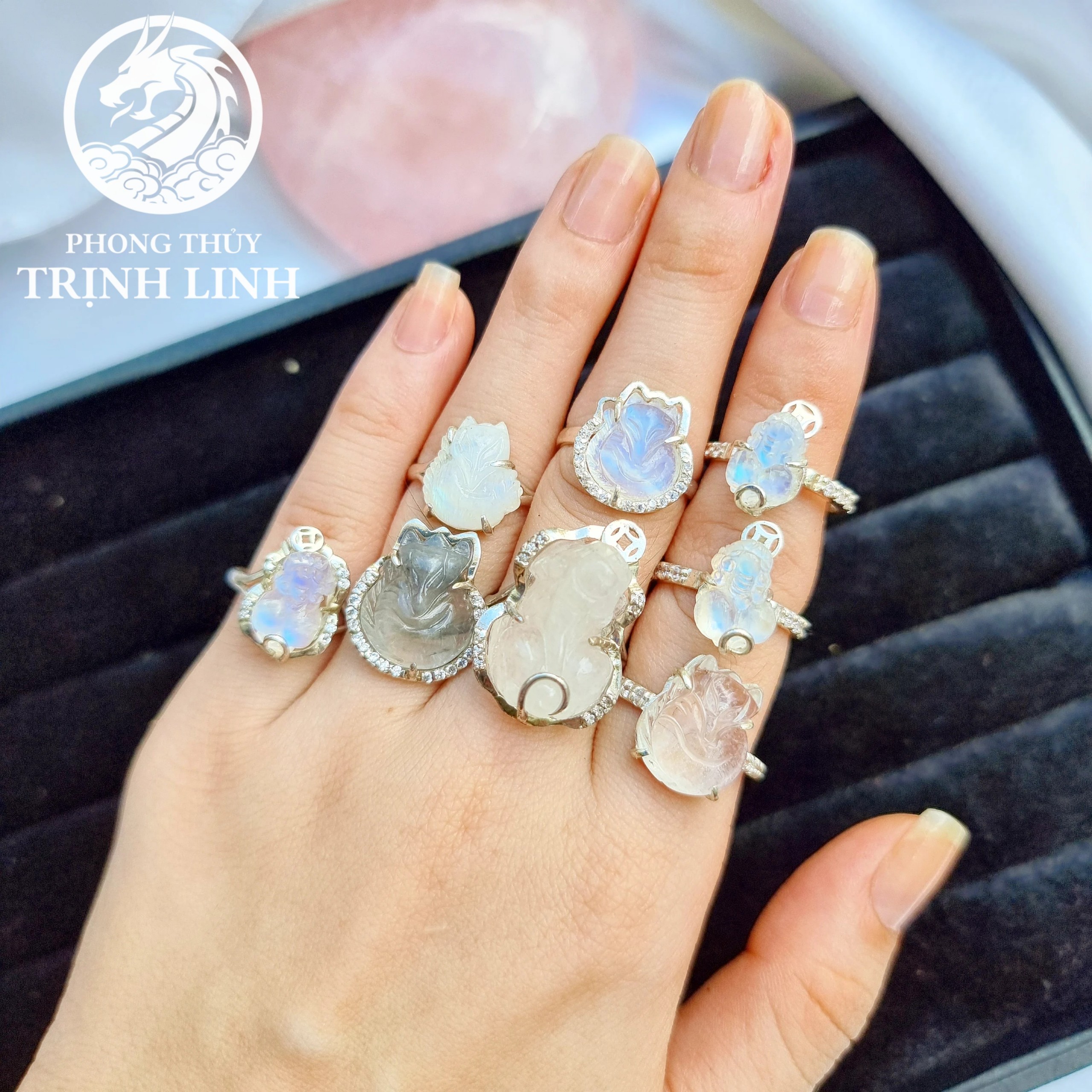 NHẪN BẠC HỒ LY - TỲ HƯU MOONSTONE (INBOX ĐẶT SIZE)