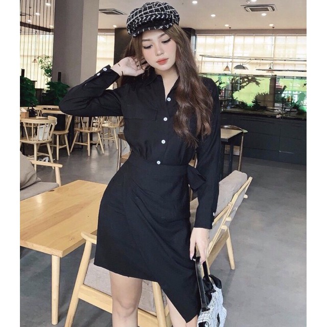 Đầm túi hộp đắp tà 2 màu