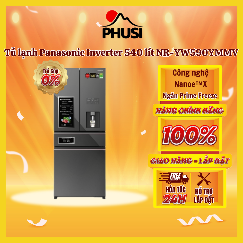 ✅ tủ lạnh panasonic 4 cánh 540l nr-yw590ymmv - vô hiệu hóa 99.99% vi khuẩn, giảm dư lượng thuốc trừ sâu - ngăn đông mềm siêu tốc - làm đá tự động - bảo hành 24 tháng