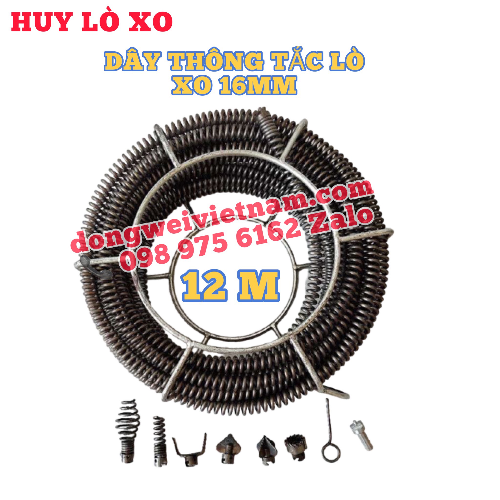 Dây thông cống lò xo 16mm dùng máy khoan