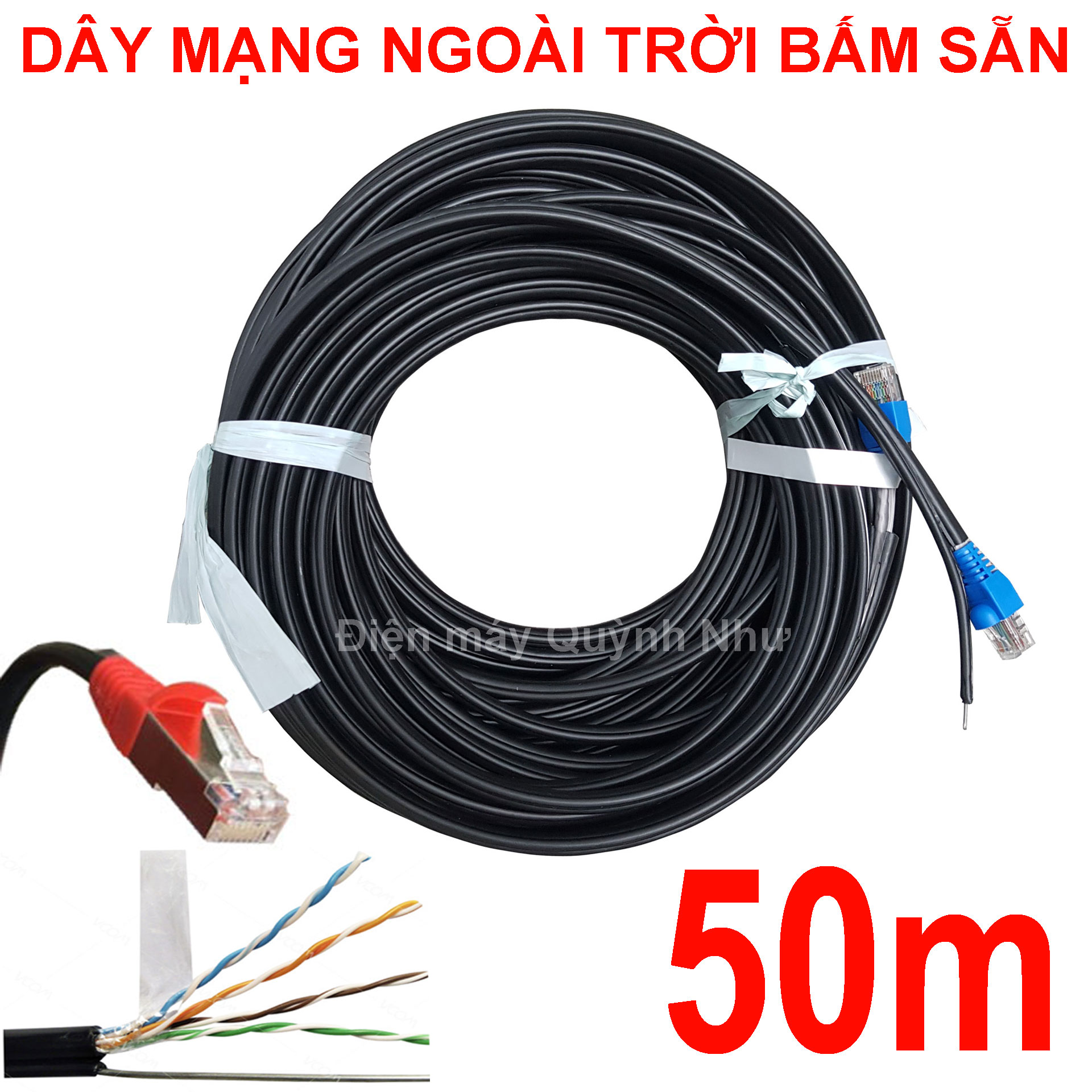 [HCM] 10m đến 50m Dây mạng ngoài trời 8 lõi đồng nguyên chất (bấm sẵn 2 đầu) cáo cáp treo dây - Cáp mạng ngoài trời, Cáp lan ngoài trời, Cáp internet ngoài trời